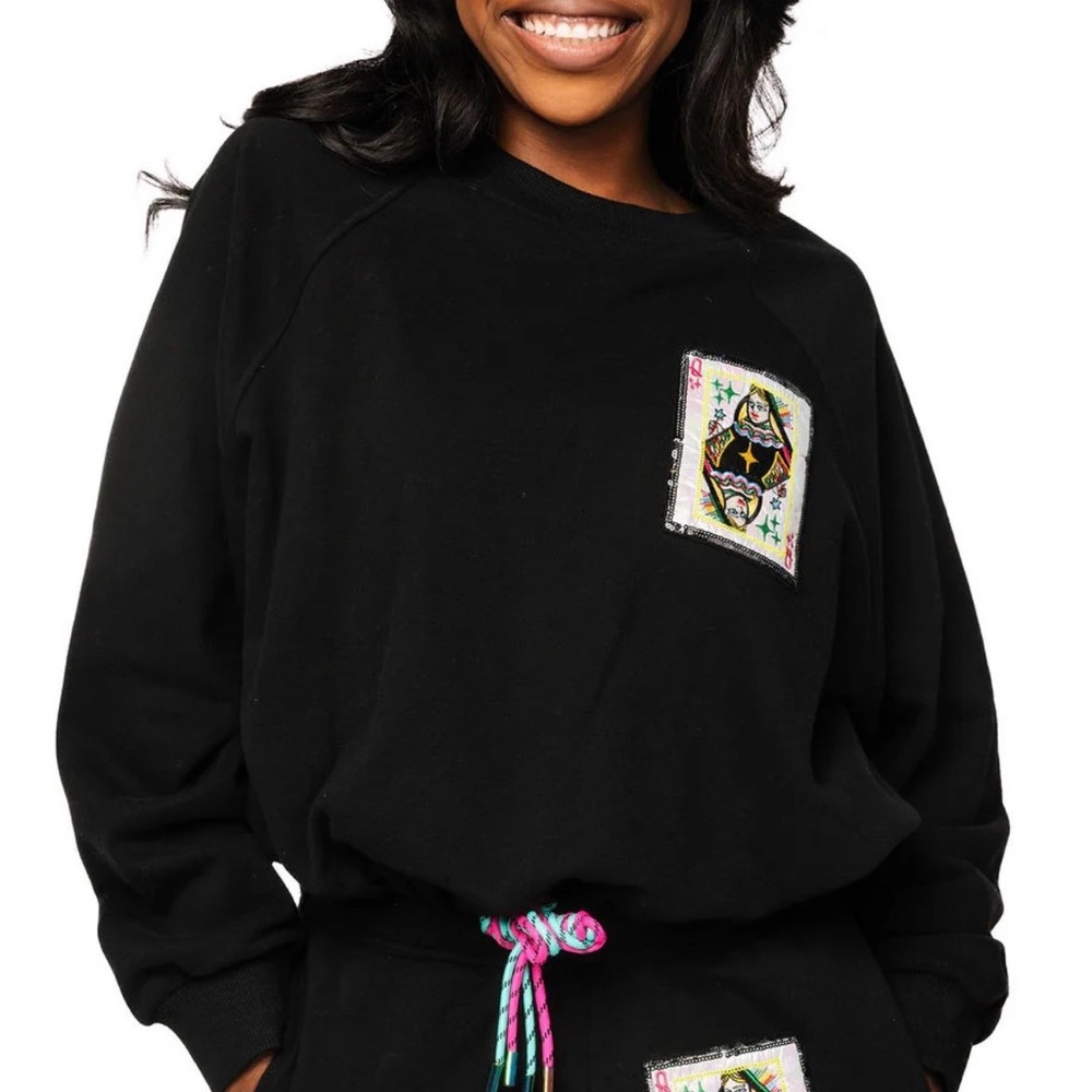 QUEEN OF SPARKLES Black Sweatshirt with Card Patch